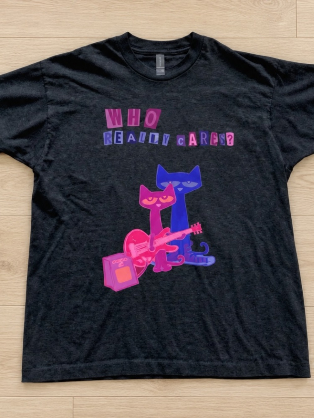 Pete The Cat Who Really Cares Guitar Amp Vintage Washed Dark Grey T-Shirt